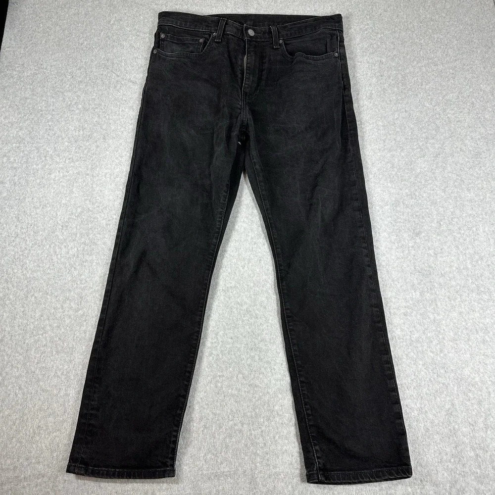 Levi's 502 Men's Premium Jeans 34x30 Black Denim Leather Patch Big E Tag